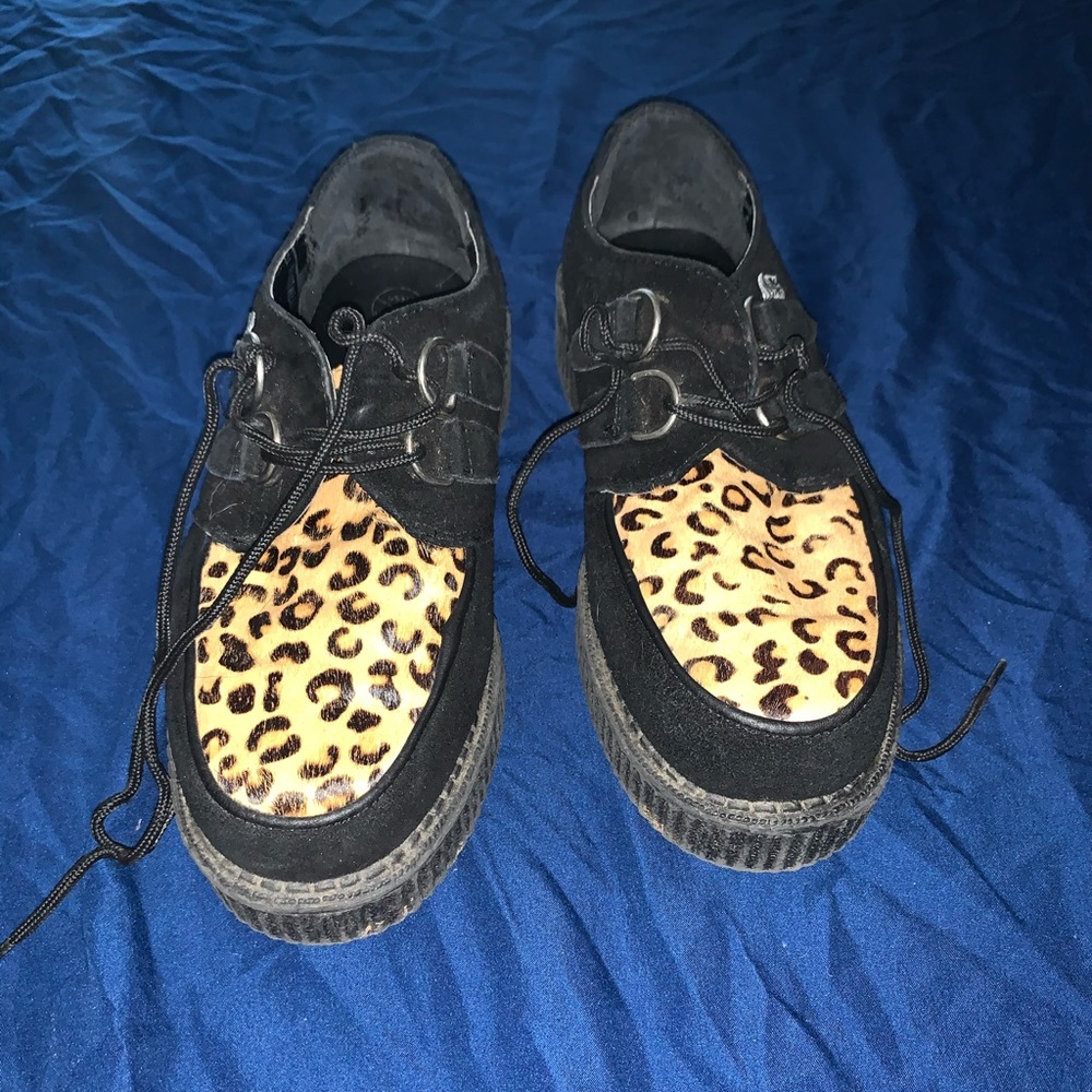 TUK black suede/faux leopard fur creepers